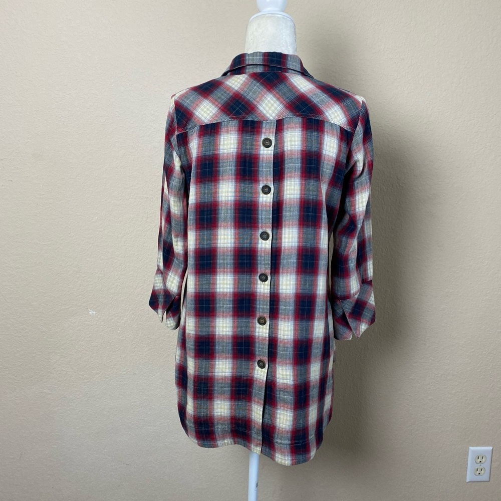 Boho Chic Plaid Button Down Shirt w/Back Buttons Size Small - Picture 7 of 11